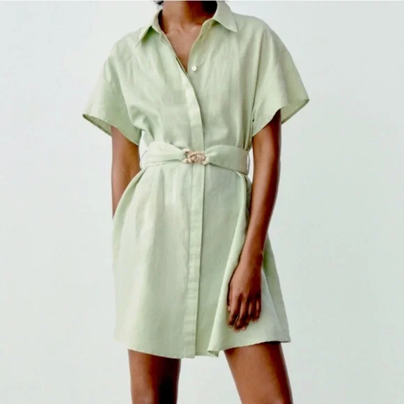 chinese dress ladies Shimmering Linen Dress with Belt – La Garçonne main image 1